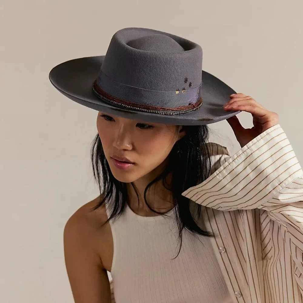 Free People Cosmic Round top Wool Felt Fedora with Celestial Medium